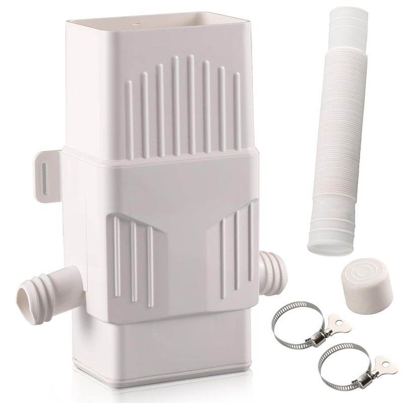 Rodelna Rainwater Collection System  Rain Barrel Diverter Kit for 2x3 and 3x4  Downspouts  with Filtration and Hose  Rain Diverter  Downspout Diverter  White - Image 1